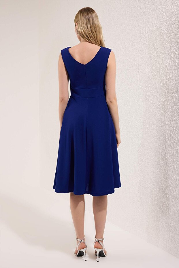 Saks A-Kesim Dokuma Midi Abiye Gece Mezuniyet Elbisesi TPRAW25EL00183 - 4