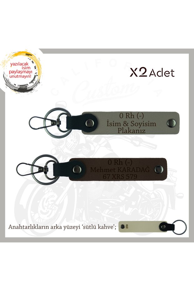 Personalized X2 Keychain, Ash Grey-K Coffee-Sk, Road Enthusiasts, Name Plate and 0 Rh (-) Blood Group