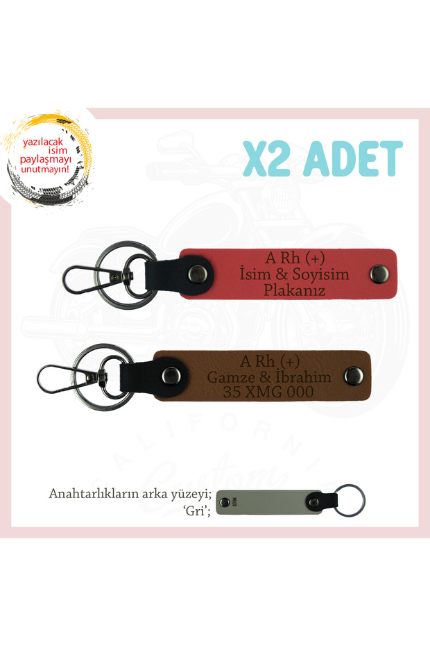 Exclusive for Biker Style, Motor X2 Keychain with Name Plate and a Rh (+) Blood Group Lettering, Pomegranate Flower-Brown-Gr