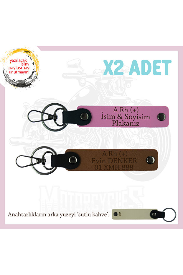 Personal X2 Keychain with Name Plate and a (+) Blood Group Written, Coffee-Pink-Sk, for Motorcycle Lovers