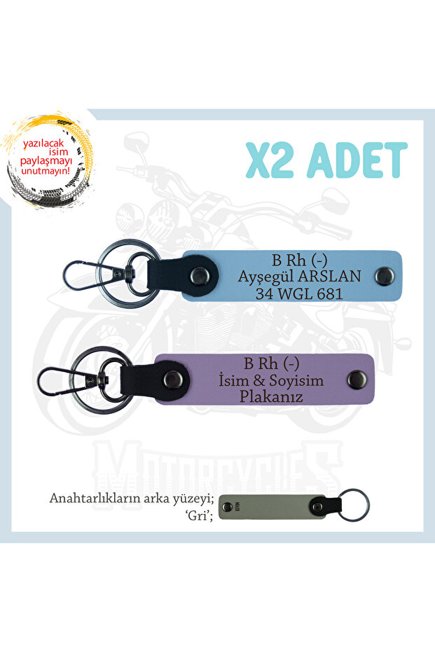 Name Plate and B Rh (-) Blood Group Written X2 Keychain Set, Purple-Blue-Gr, Special Gift for Speed Lovers