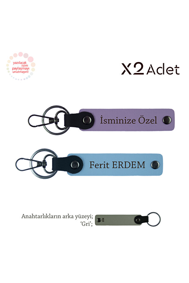 Set of 2 Keychains with Names Written, Purple-Violet-Sky Blue-Grey, New Year's Gift to Uncle