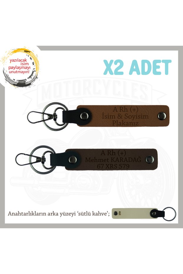 Meanings Gift X2 Keychain with Name Plate and a + Blood Type Lettering for Motor Lovers, Coffee-K Coffee-Sk