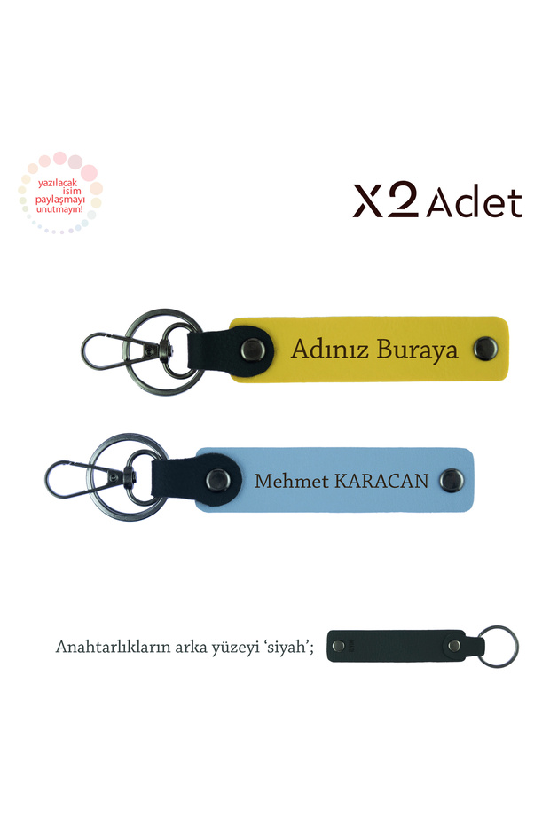 Birthday Surprise for a Friend, Set of 2 Keychains with Name Written, Yellow-Sky Blue-Black