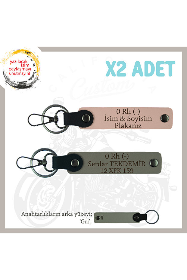 Biker Lover Gift Name Plate and 0 Rh (-) Blood Type Written X2 Keychain, Puppy-Muffle Gray-Gr