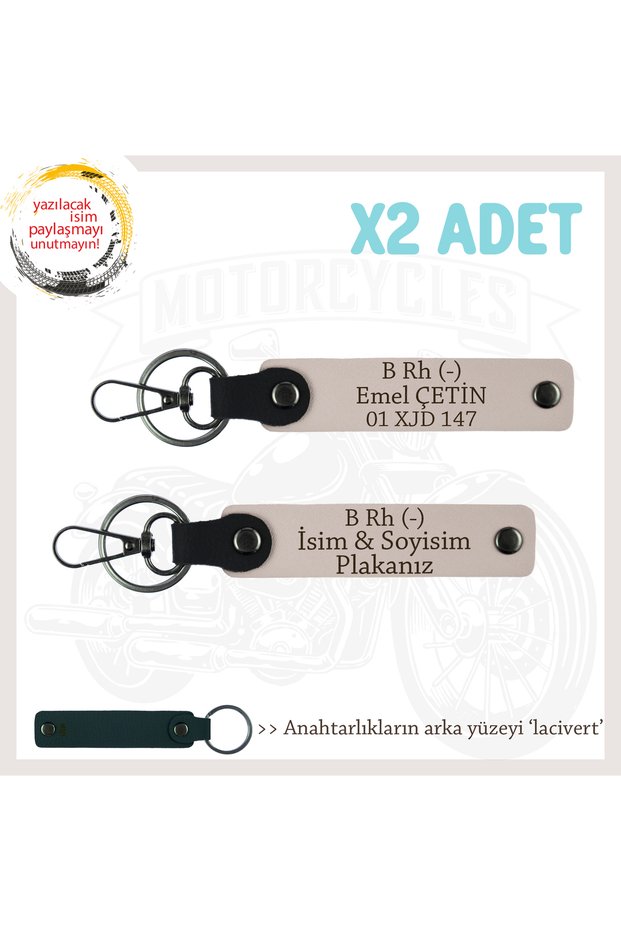 Special for Adventurers, Leather X2 Keychain Set with Name Plate and B Rh (-) Blood Type, Powder-Laci