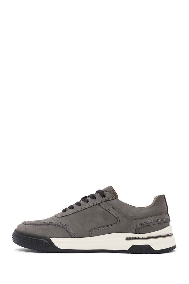 Erkek Gri Bağcıklı Kalın Tabanlı Nubuk Deri Sneaker 25SFD6110V3 - 2