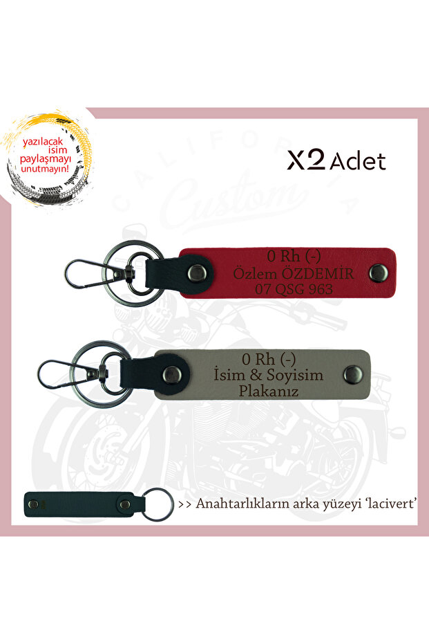 Set, Ash Grey-Red-Navy, Name Plate for Bikers 0 Rh (-) Blood Group Written Gift X2 Keychain