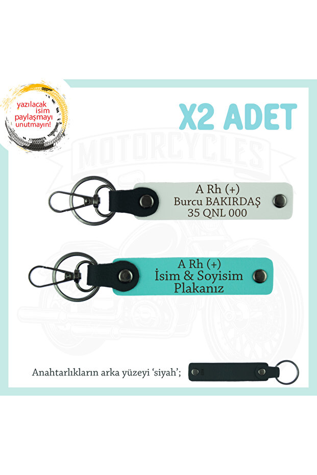 Gift, White-Turquoise-Syh, Car Lovers, Name Plate and a Rh (+) Written Special Design X2 Keychain