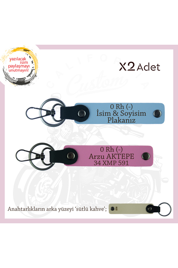 Gift, Blue-Pink-Sk, 2 Keychains with Speed Enthusiasts, Name Plate and 0 Rh (-) Blood Group Written