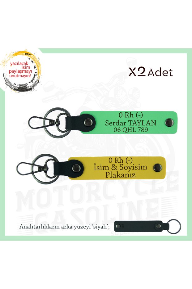 Custom Name Plate and 0 Rh (-) Blood Type Lettering Gift for Bikers X2 Keychain,Yellow-F Green-Syh