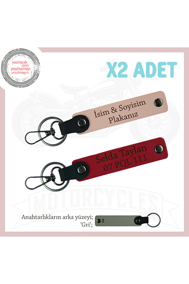 Souvenir Gift for a Friend, Set of 2 Leather Keychains with Plate and Name Written, Puppy-Red-Gr