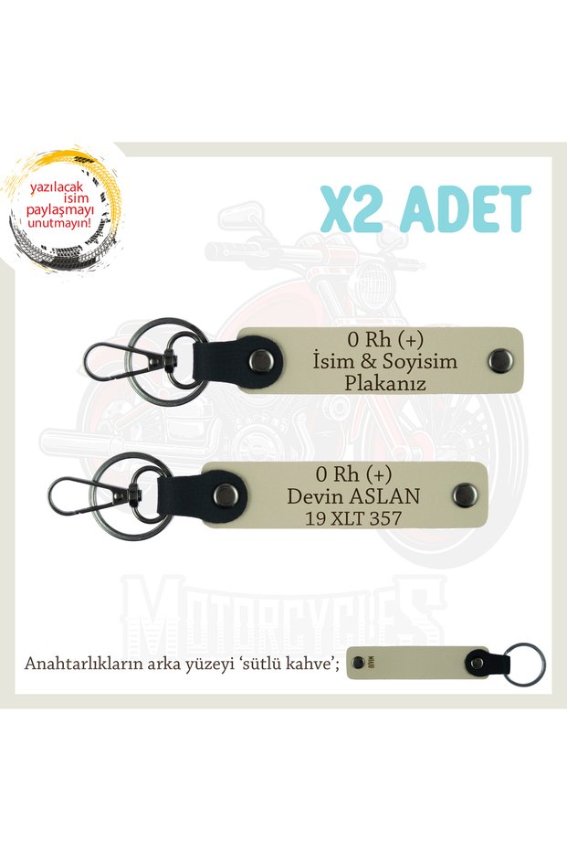 X2 Keychain, S Coffee-Sk, Motorcycle Dad Birthday Gift Name Plate 0 Rh (+) Blood Group Written