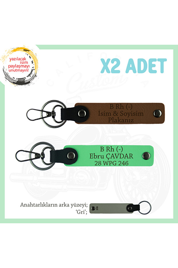 For Bikers Name Plate B Rh (-) Blood Group Lettered Custom Design X2 Keychain Set, Coffee-F Green-Gr