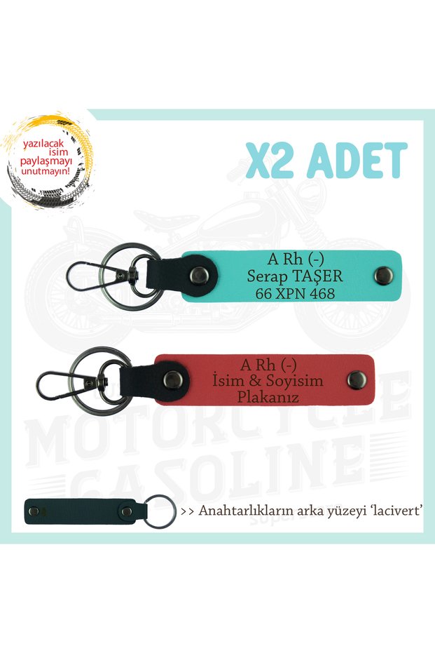 Name Plate and a Rh (-) Blood Group Written Gift X2 Keychain, Pomegranate Flower-Turquoise-Navy, Motorcuya
