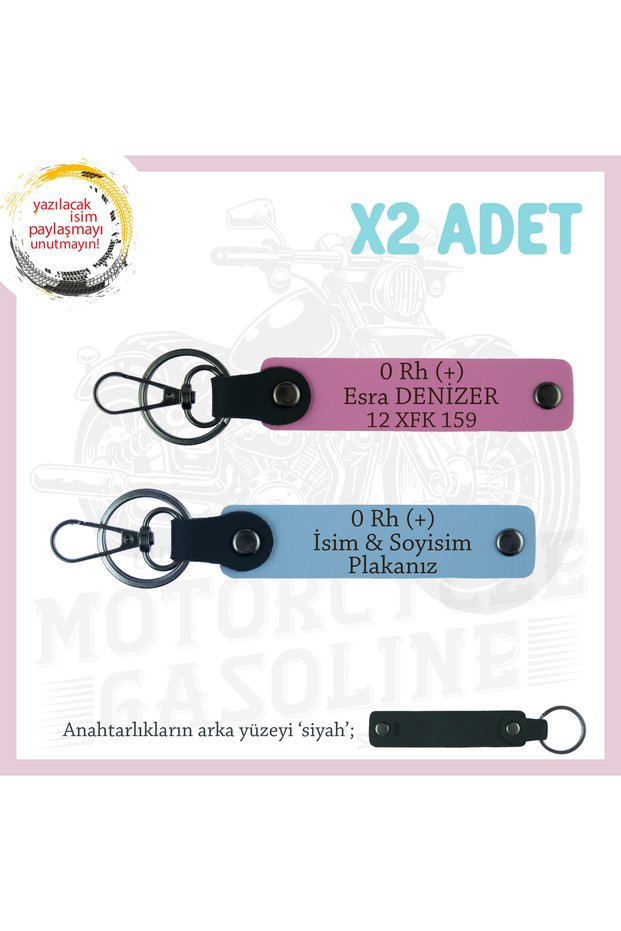 Gift, Blue-Pink-Syh, X2 Keychain with Speed Enthusiasts, Name Plate and 0 Rh (+) Blood Group Written