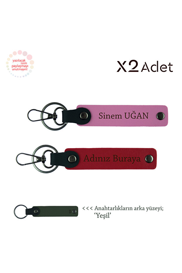 Meaningful Gift for Couples, Set of 2 Keychains with Name and Surname Written, Red-Pink-Green