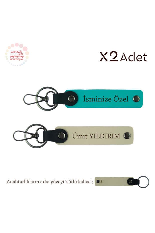 Special Gesture for Mother's Day, 2-Piece Keychain Gift with Name Written, Dark Turquoise-Milk Coffee-Milk Coffee