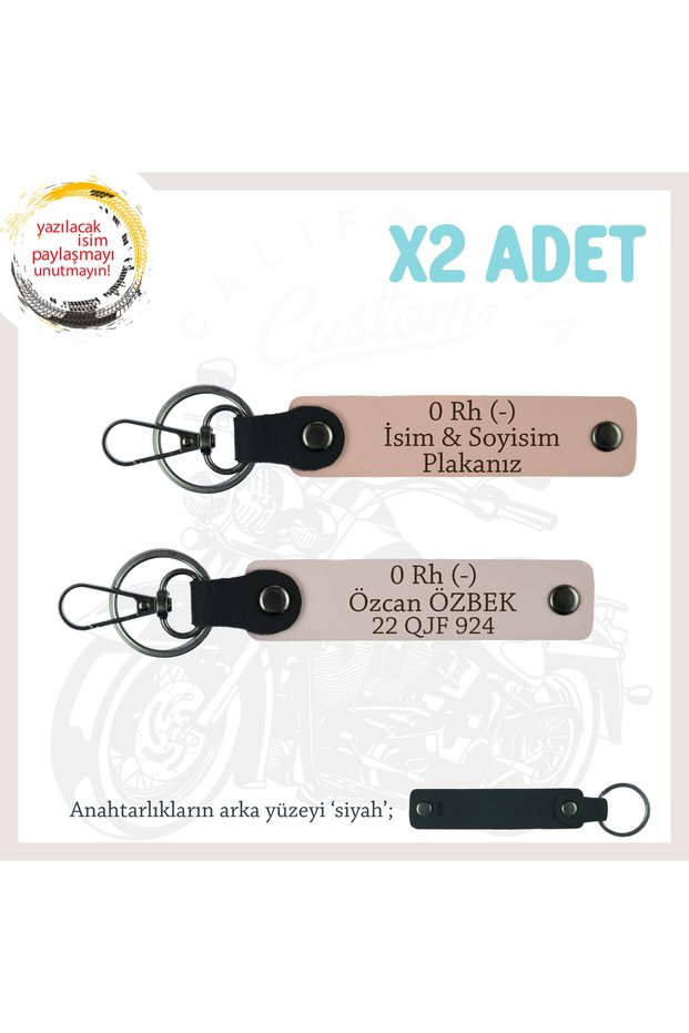 Name Plate and 0 Rh (-) Blood Group Written X2 Keychain Set, Yavruağzı-Pudra-Syh, Special for Speed Lovers