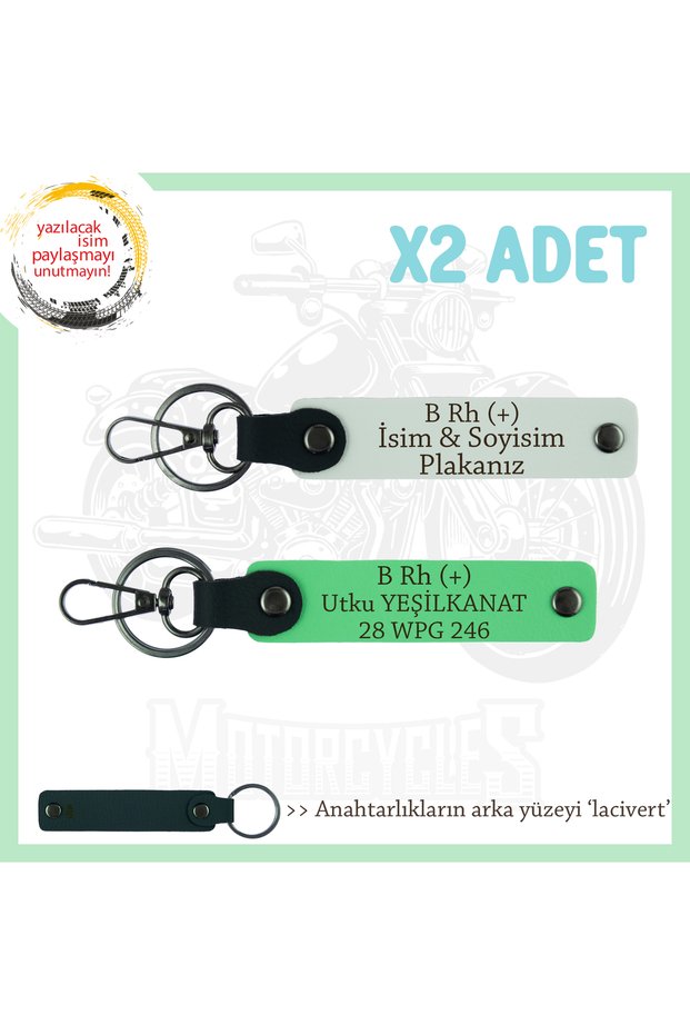 To Biker Friends, Emergency Keychain with Name Plate and B Rh+ Blood Type Lettering, White-F Green-Navy