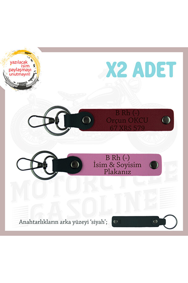 Custom Name Plate and B Rh (-) Blood Type Meaningful Gift with Lettering, Leather X2 Keychain Set, Pink-Maroon-Syh