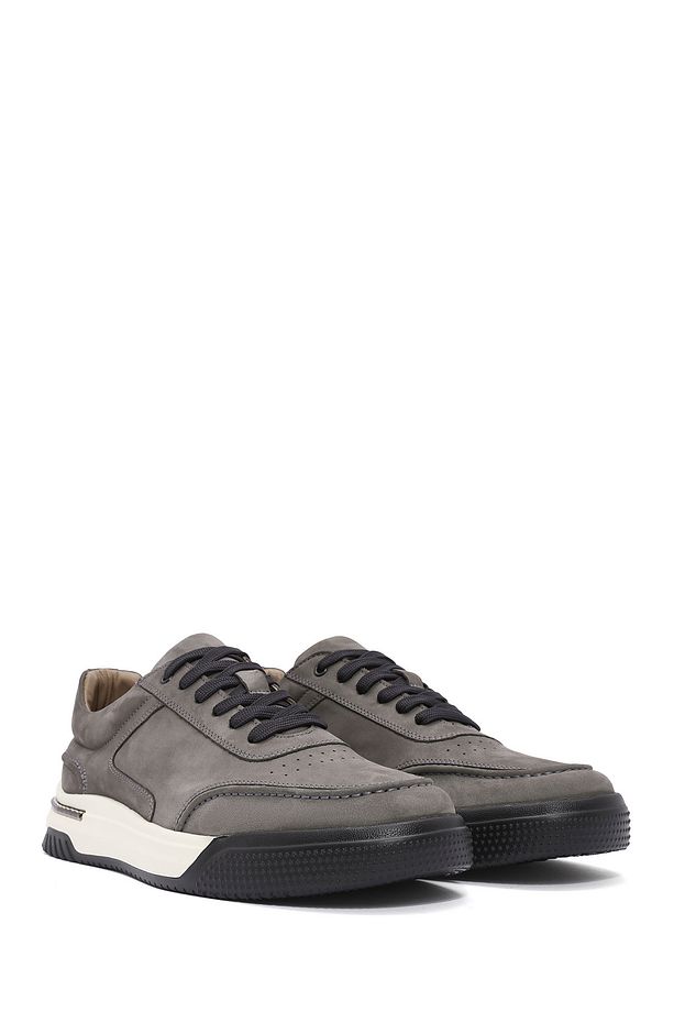 Erkek Gri Bağcıklı Kalın Tabanlı Nubuk Deri Sneaker 25SFD6110V3 - 3
