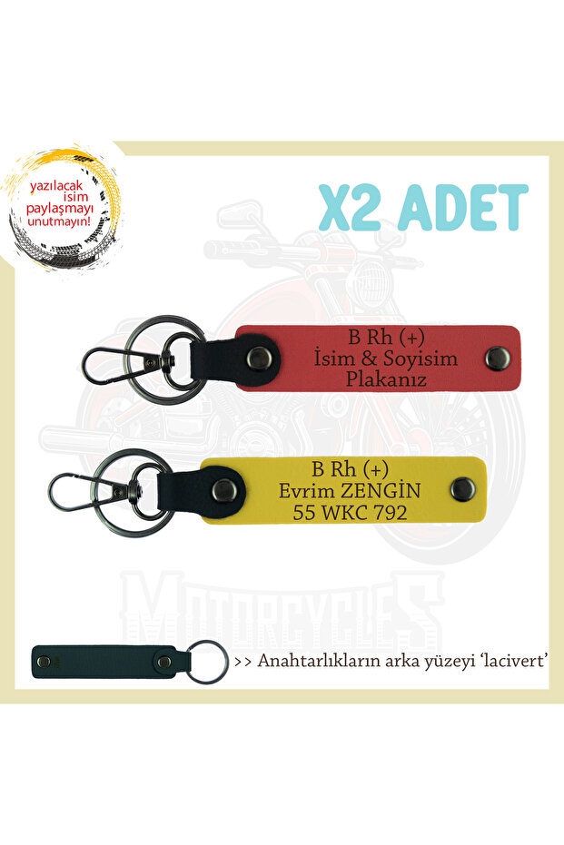 Name Plate and B Rh (+) Blood Group Written X2 Set Keychain, Pomegranate Flower-Yellow-Navy, for All Drivers