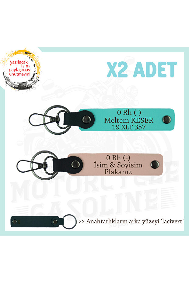 2-Piece Keychain with Name Plate and 0 Rh (-) Blood Group Written, Yavruağzı-Turquoise-Laci, Special for Friends