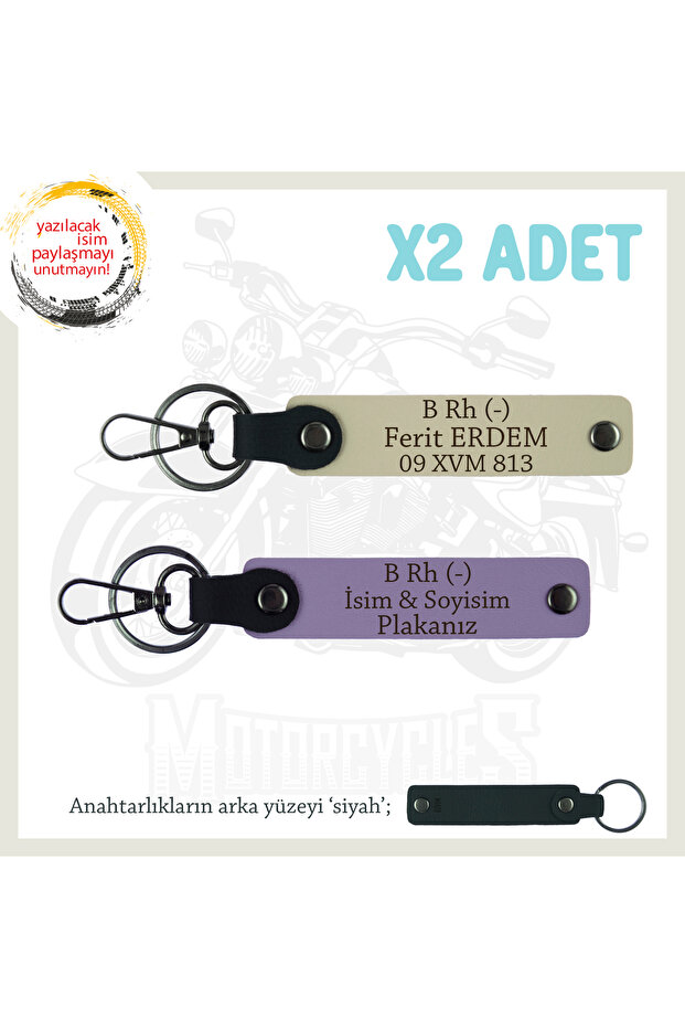 X2 Set Gift Keychain, Purple-S Coffee-Syh, Custom for Biker Friends, Name Plate and B Rh (-) Blood Group