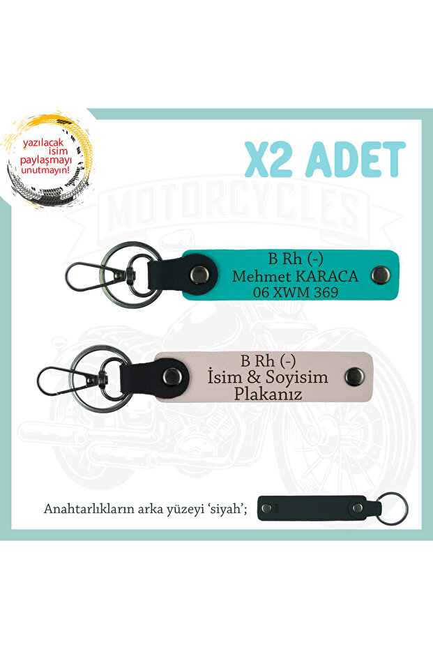 Name Plate and B Rh (-) Blood Group 2 Keychain Set, Powder-K Turquoise-Syh, Special for Travelers