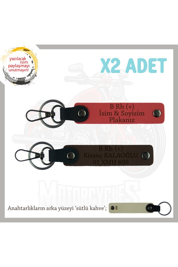 Special for Motor Lovers, Name Plate and B Rh (+) Blood Group Written X2 Keychain, Pomegranate Flower-K Brown-Sk