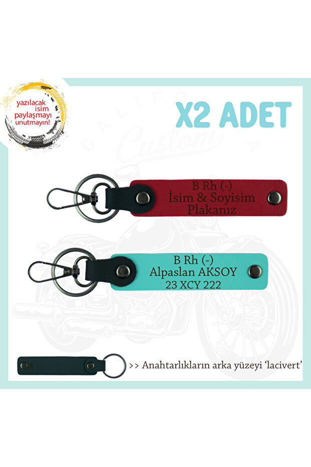 For Speed Lovers, Name Plate and B Rh (-) Blood Group, X2 Keychain Gift Set, Red-Turquoise-Navy