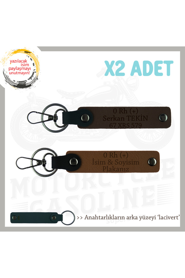 Meaningful Gift X2 Keychain for Motor Lovers with Name Plate and 0 + Blood Type Written, Coffee-K Coffee-Laci