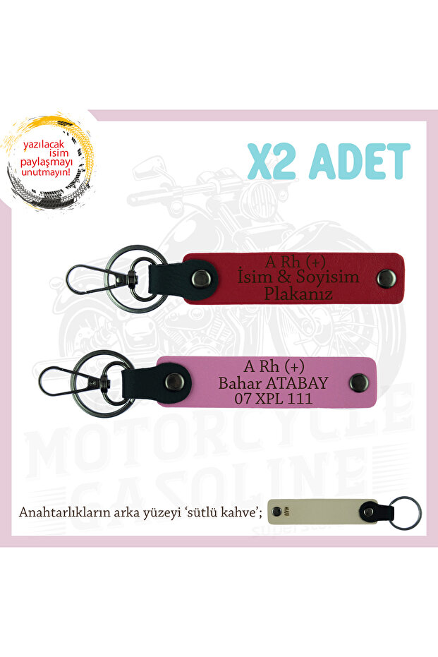 Set, Red-Pink-Sk, Name Plate a Rh (+) Blood Group Written X2 Keychain for Motorcycle Lovers