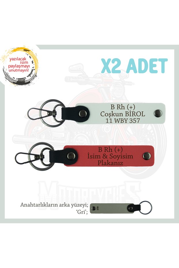 Special for Speed Lovers, Name Plate and B Rh (+) Blood Group Written X2 Keychain Set, Pomegranate Flower-White-Gr