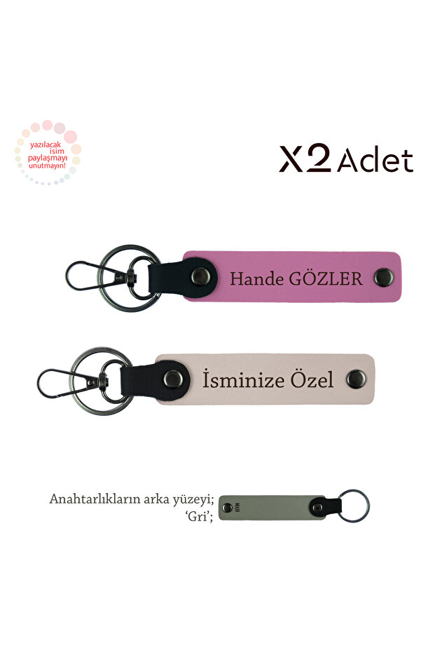 2-Piece Keychain Gift Set with Name Written, Powder-Pink-Grey, Kankaya Birthday Gift