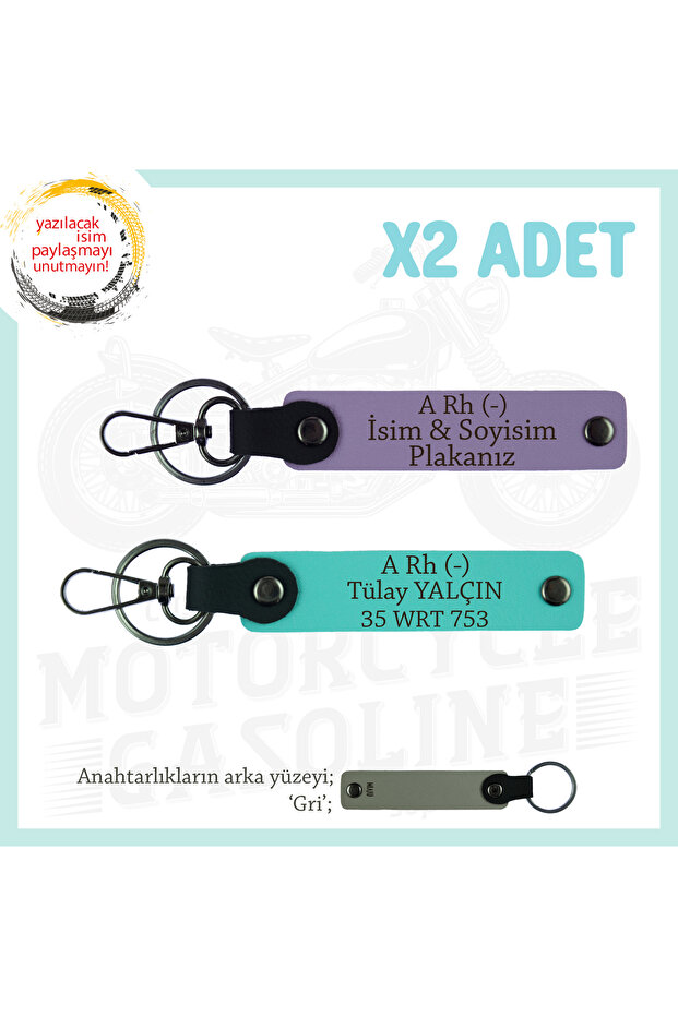 Emergency X2 Keychain, Purple-Turquoise-Gr, for Motorcycle Lovers, Name Plate and a Rh (-) Blood Group