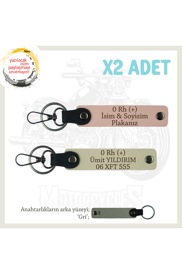 X2 Keychain, Yavruağzı-S Coffee-Gr, Name Plate for Motorcycle Lovers 0 Rh (+) Blood Group Written