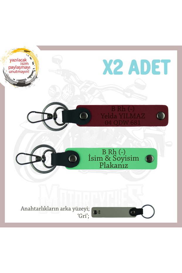 Name Plate & B - Blood Group Written Safe Driving Keychain X2, F Green-Burgundy-Gr, to Biker Passengers