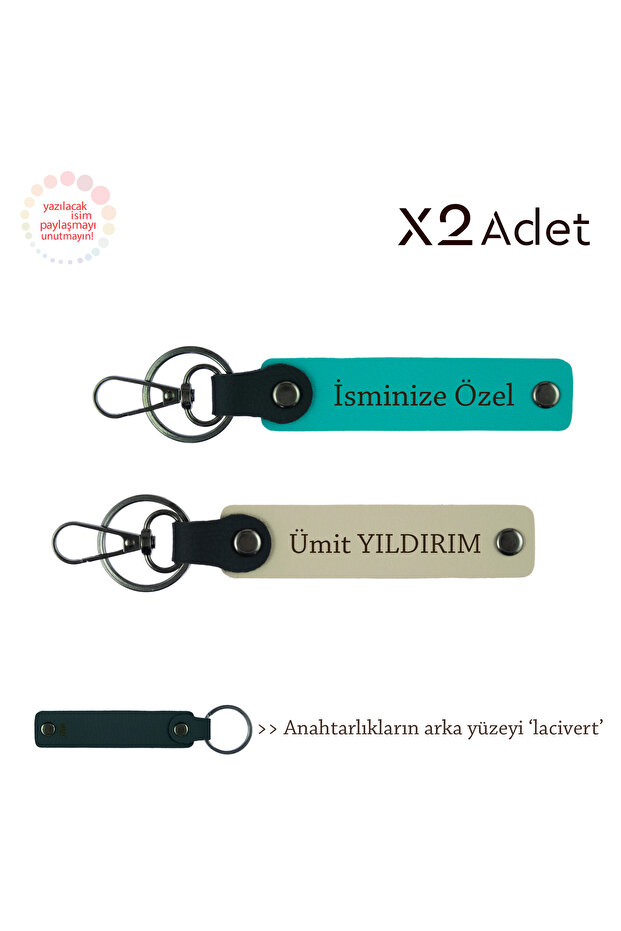 Birthday Surprise for Couples, 2-Piece Keychain with Name and Surname Writing, Dark Turquoise-S Brown-Navy