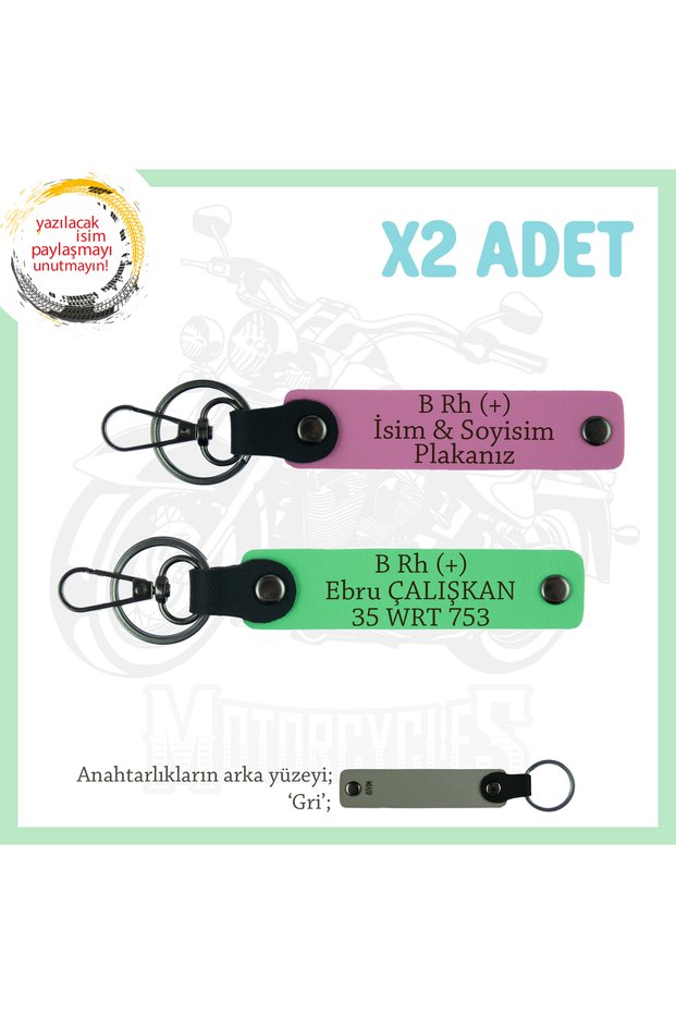 Name Plate and B Rh (+) Blood Group Written Leather X2 Keychain, Pink-F Green-Gr, Speed Enthusiasts Exclusive