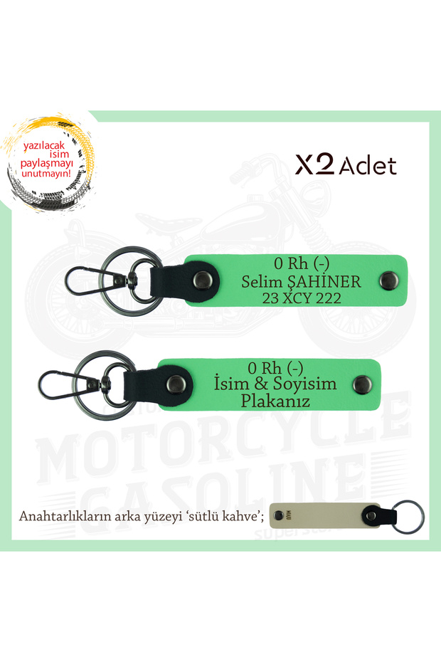 Emergency X2 Keychain with Name Plate and 0 (-) Blood Group Written, F Green-Sk, Motorcycle Enthusiasts