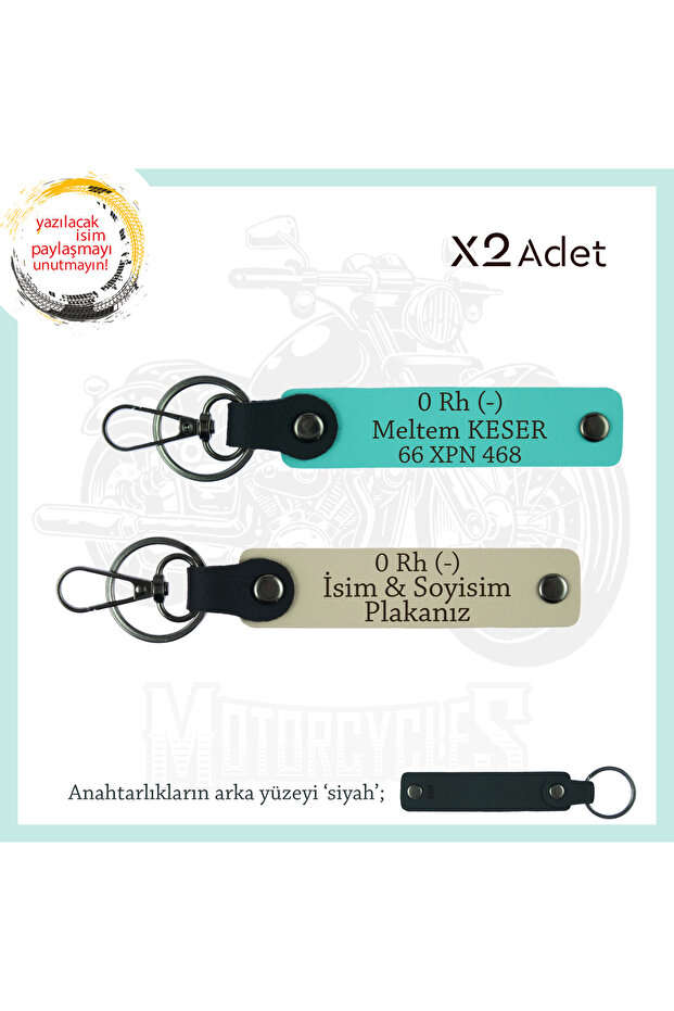 Name Plate & 0 - Blood Group Written X2 Keychain, S Coffee-Turquoise-Syh, Special for Motorcycle Lovers