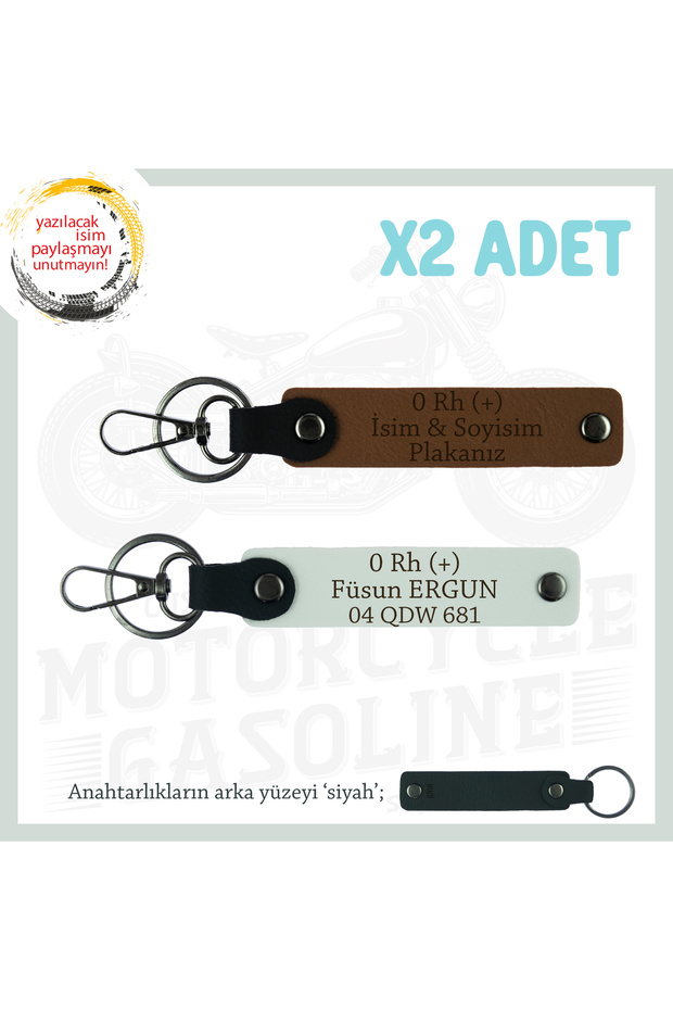 0(+) Personalized X2 Keychain with Blood Type Written, Coffee-White-Syh, Special Name Plate for Motorcyclists