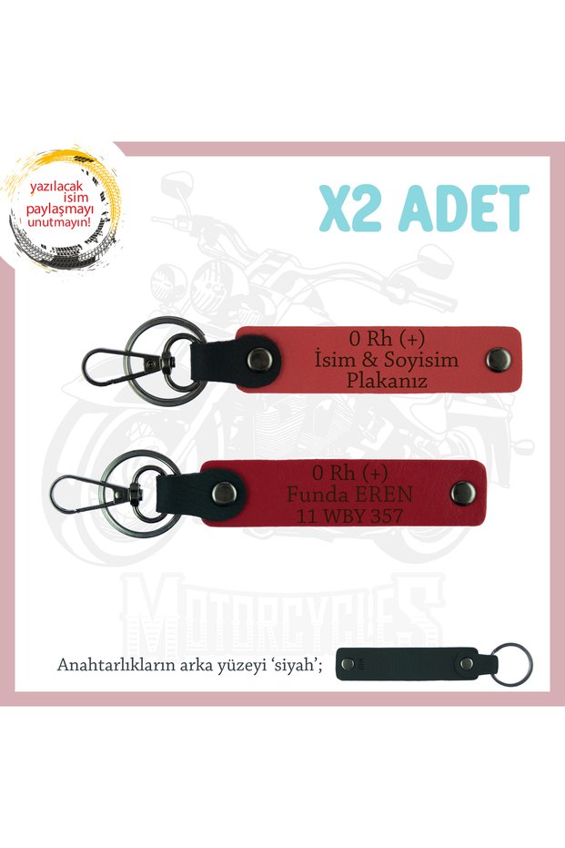 Custom Name Plate for Biker and 0 Rh (+) Blood Type Lettering Leather X2 Keychain, Pomegranate Flower-Red-Syh