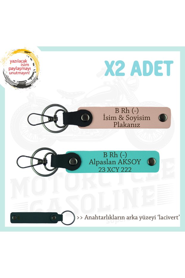 Name Plate and B Rh (-) Blood Group Written 2-Piece Keychain, Yavruağzı-Turquoise-Laci, Special for Friends