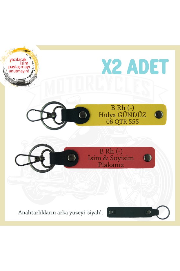 Gift Leather X2 Keychain with Nameplate and B Rh (-) Blood Type Lettering for Bikers, Pomegranate Flower-Yellow-Syh