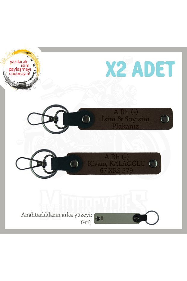 Exclusive for Biker Style, Gift X2 Keychain Suit with Name Plate and a Rh (-) Blood Type Lettering, K Coffee-Gr