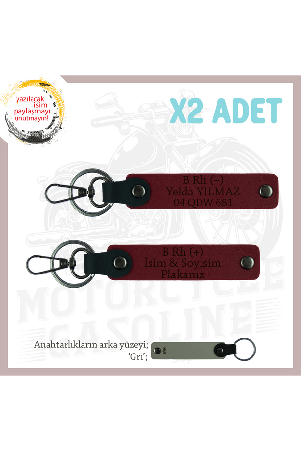 Name Plate and B Rh (+) Blood Group for Speed Lovers, Personal, Emergency Leather X2 Keychain, Burgundy-Gr
