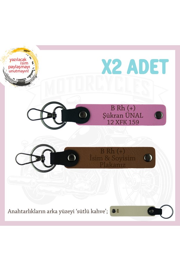For Motorcycle Lovers, Personal X2 Keychain with Name Plate and B (+) Blood Group Lettering, Coffee-Pink-Sk
